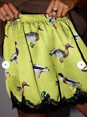 NEW Burnt Toast No Ducks Given Satin Chartreuse Neon Printed Lace Shorts S/m